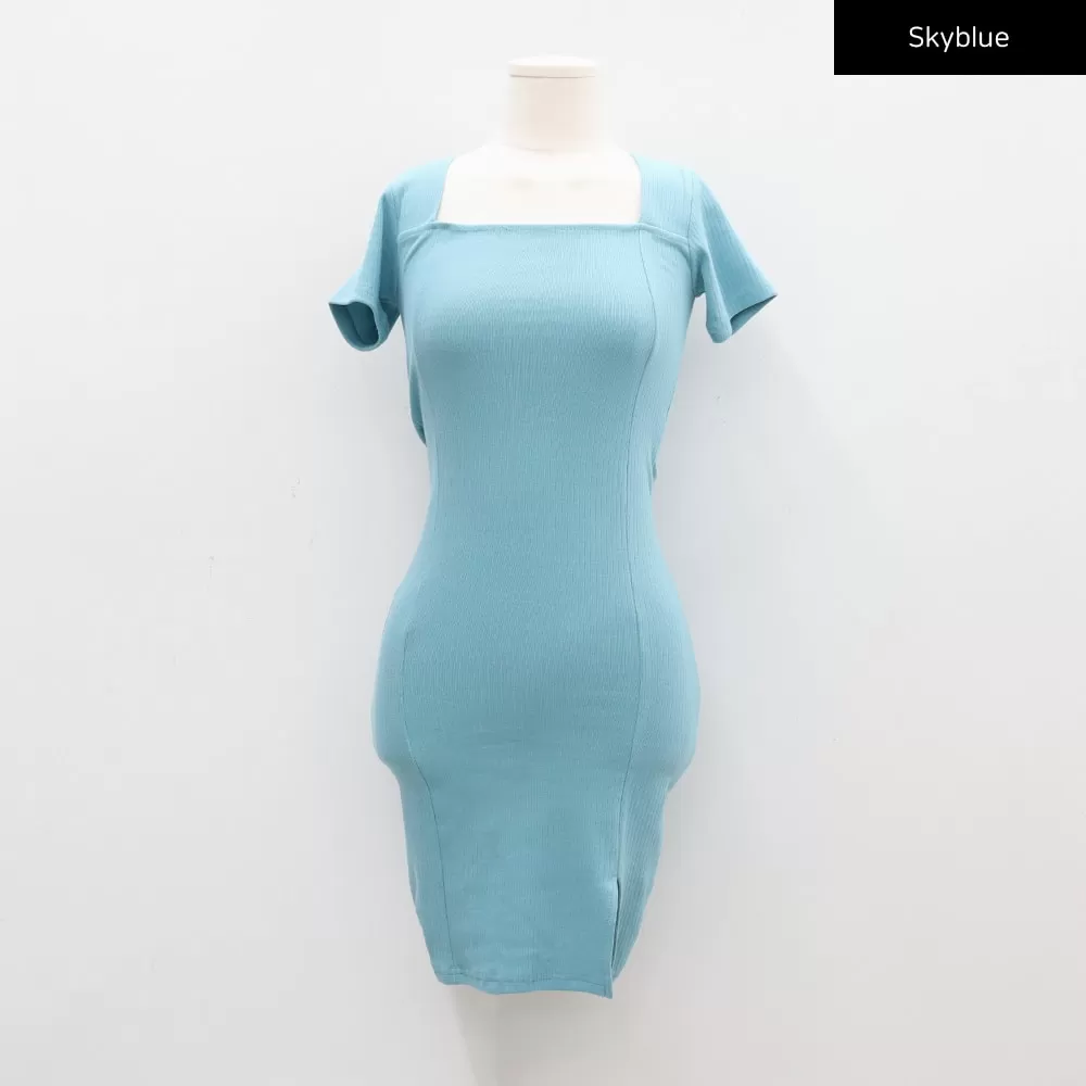 Square Neck Slit Mini Dress CA21