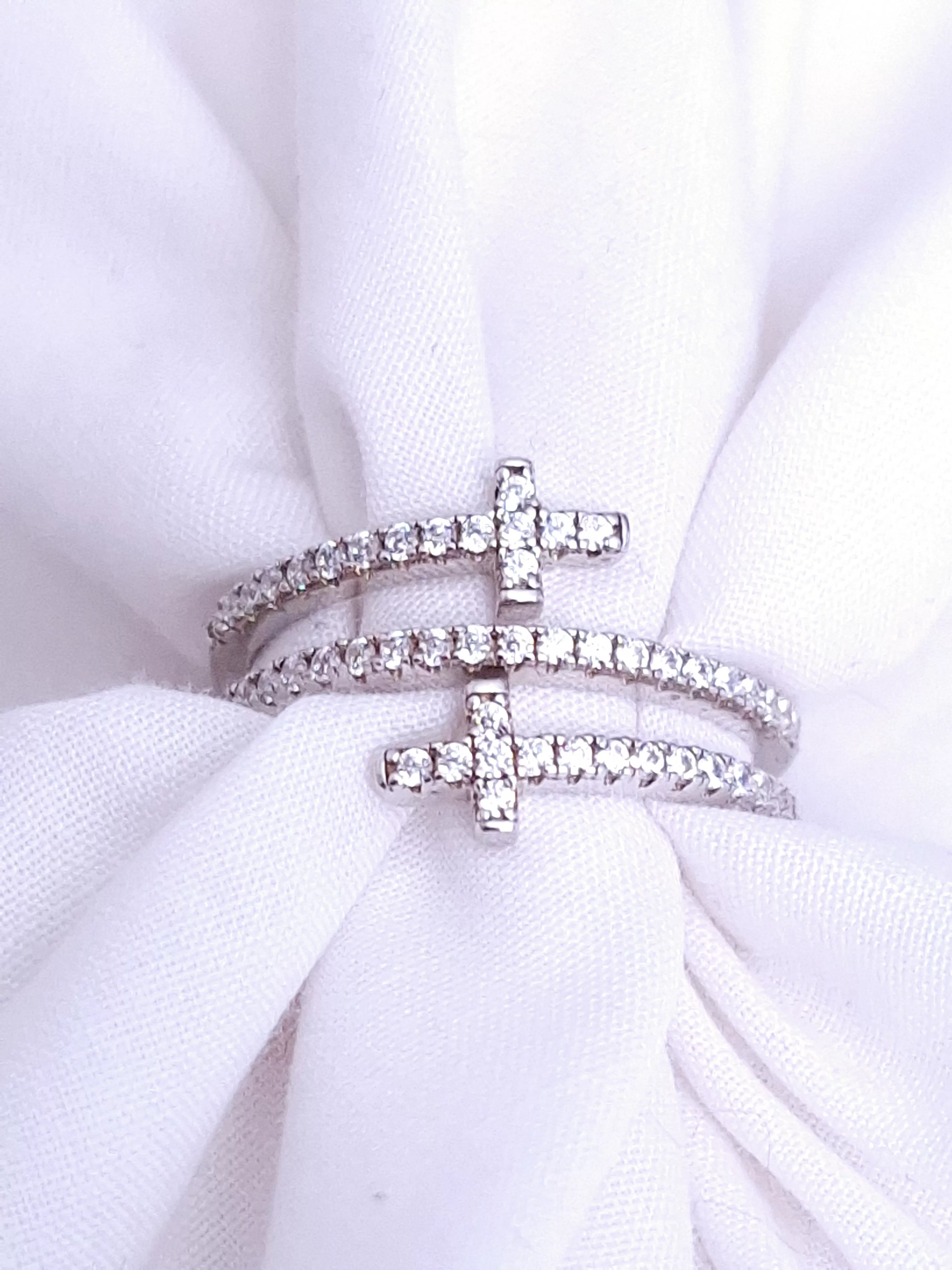 Sterling Silver CZ Double Cross Ring