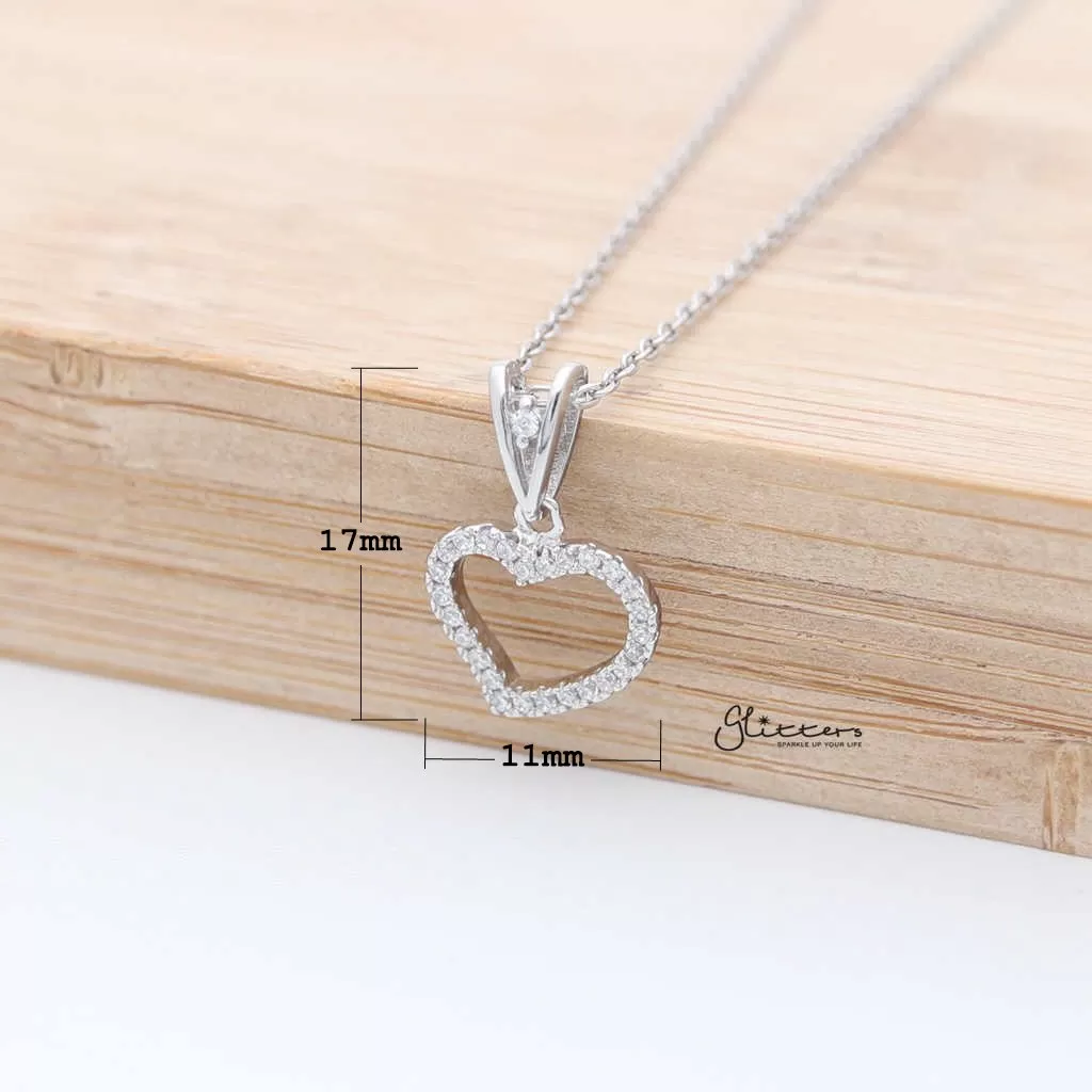 Sterling Silver C.Z Paved Hollow Heart Women's Necklace