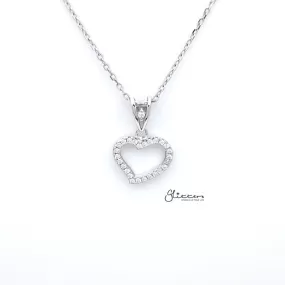 Sterling Silver C.Z Paved Hollow Heart Women's Necklace