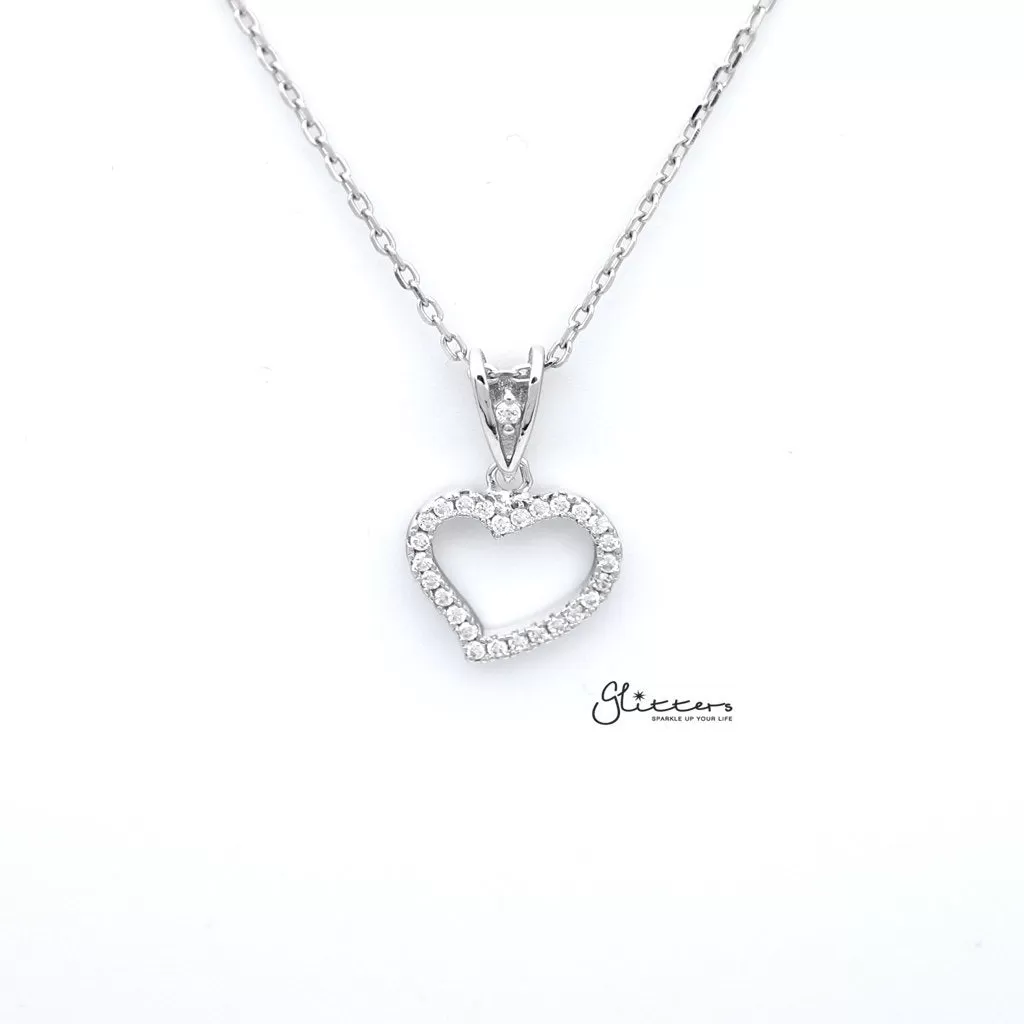 Sterling Silver C.Z Paved Hollow Heart Women's Necklace