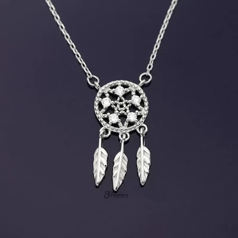 Sterling Silver Dream Catcher Necklace - Silver