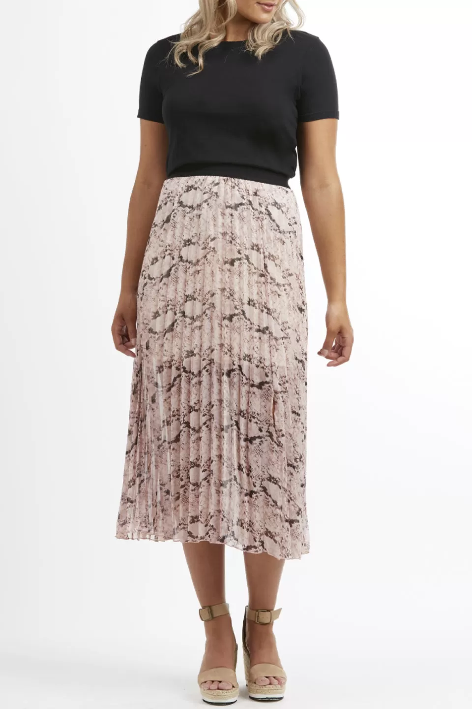 Sunray Pink Snakey Chiffon pleated Skirt