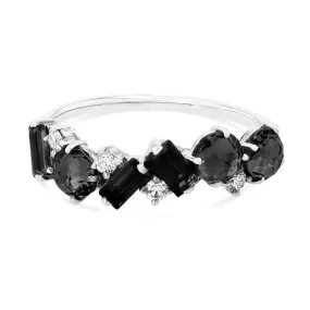 Suzanne Kalan 14k White Gold Black Spinel and Night Quartz Mix Band