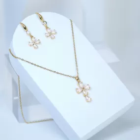 Swarovski Crystal Dainty Clover And Cross Drop Necklace , Bridal Jewelry, Bridal Earrings And Necklace, Statement Earrings Cz, Necklace Set