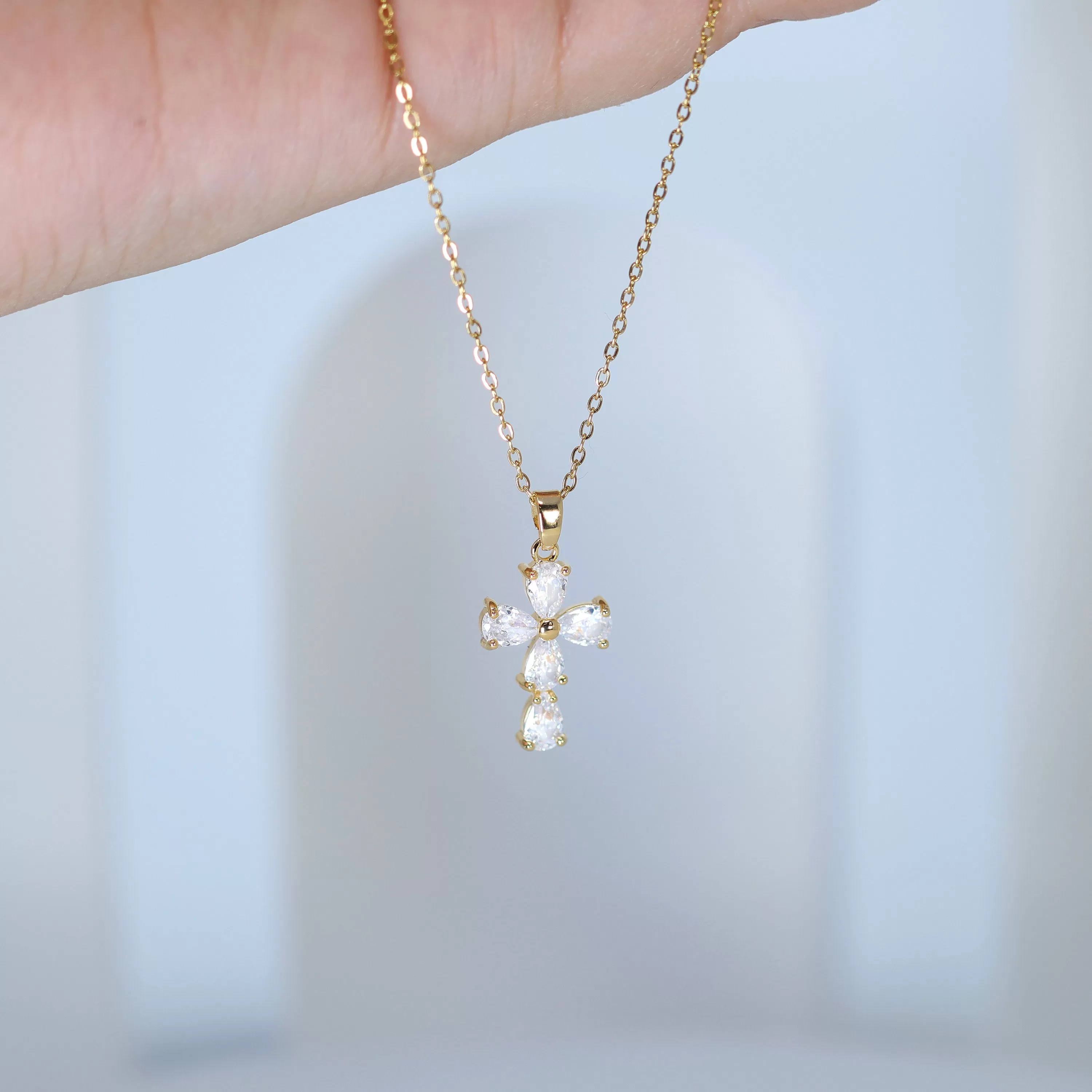 Swarovski Crystal Dainty Clover And Cross Drop Necklace , Bridal Jewelry, Bridal Earrings And Necklace, Statement Earrings Cz, Necklace Set