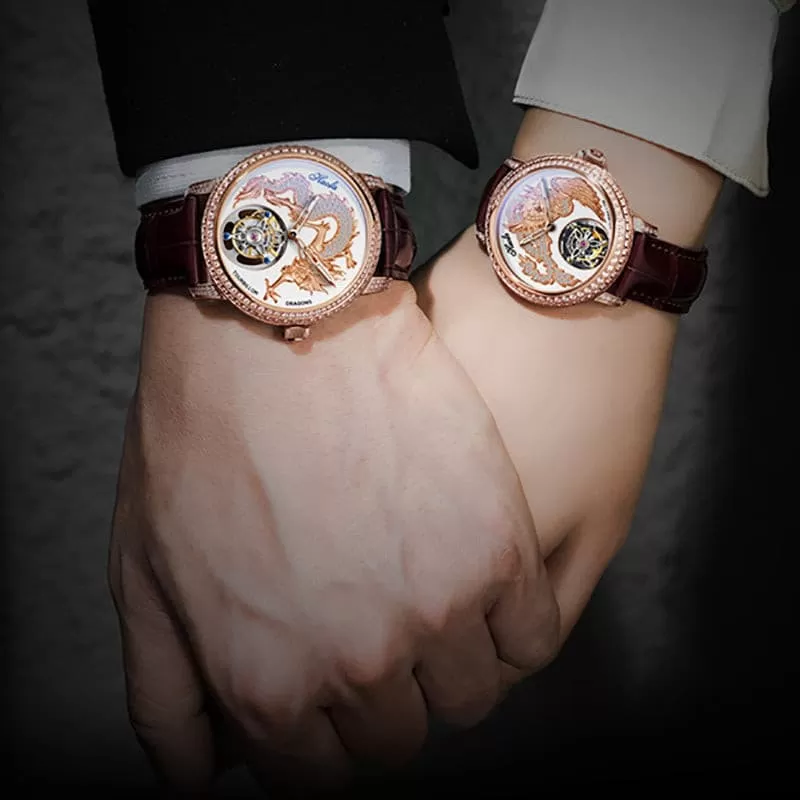 Tourbillon Couple Watches With Dragon