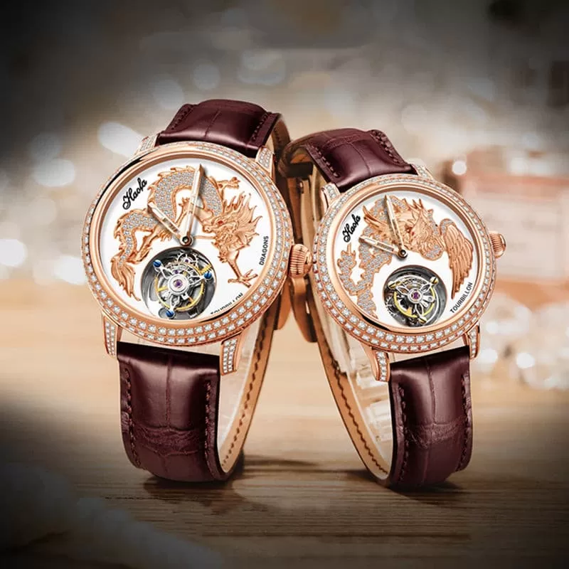 Tourbillon Couple Watches With Dragon