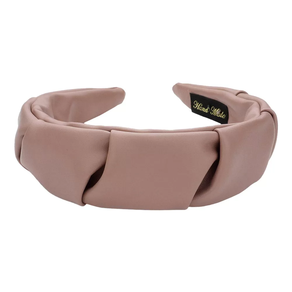 Trendy Pleated Solid Faux Leather Headband