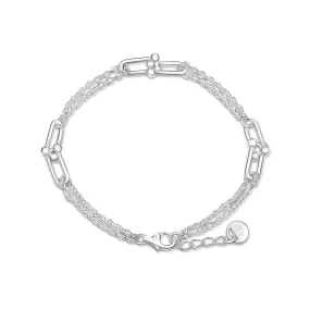 U Link Bracelet Mix Double Chain Bracelet Silver