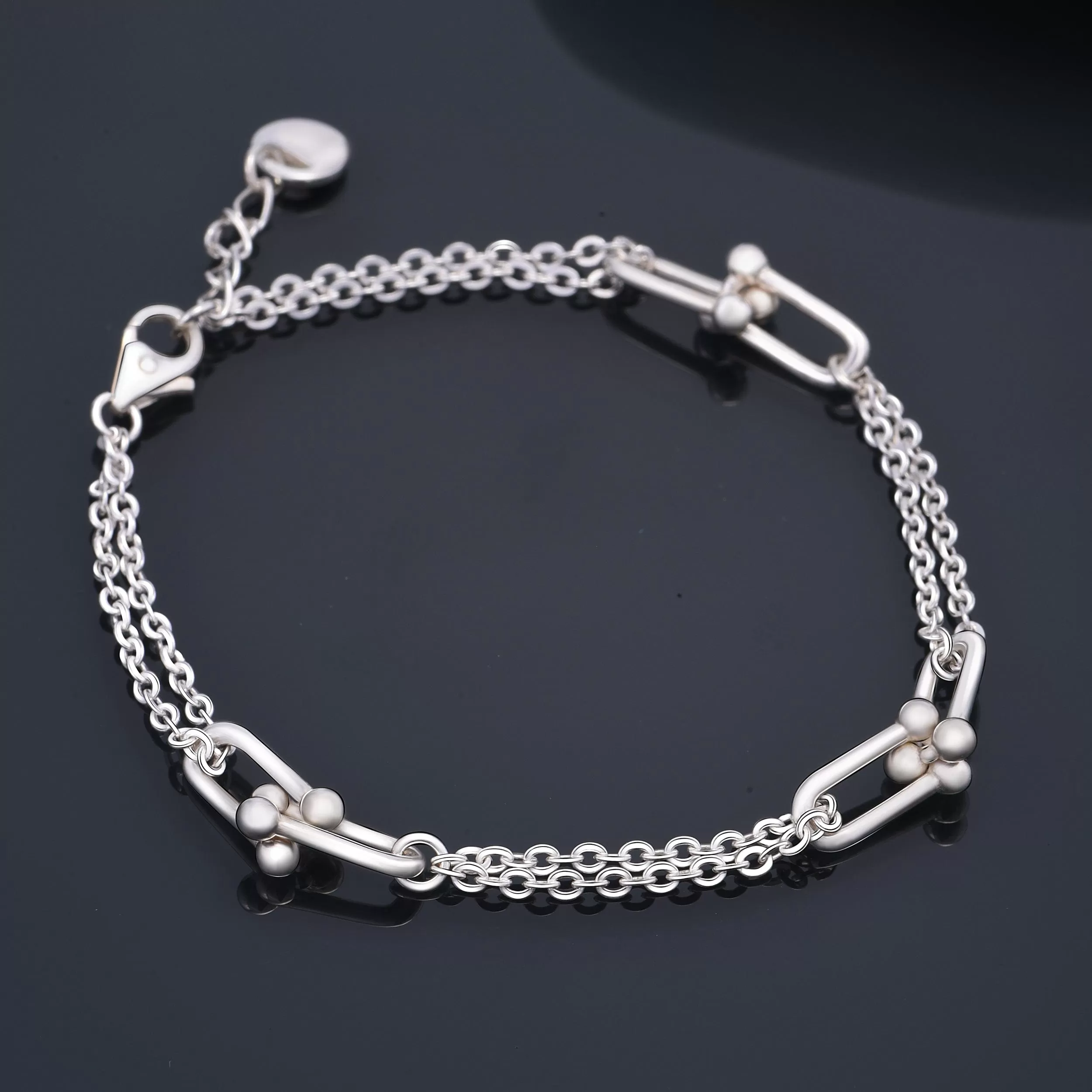 U Link Bracelet Mix Double Chain Bracelet Silver