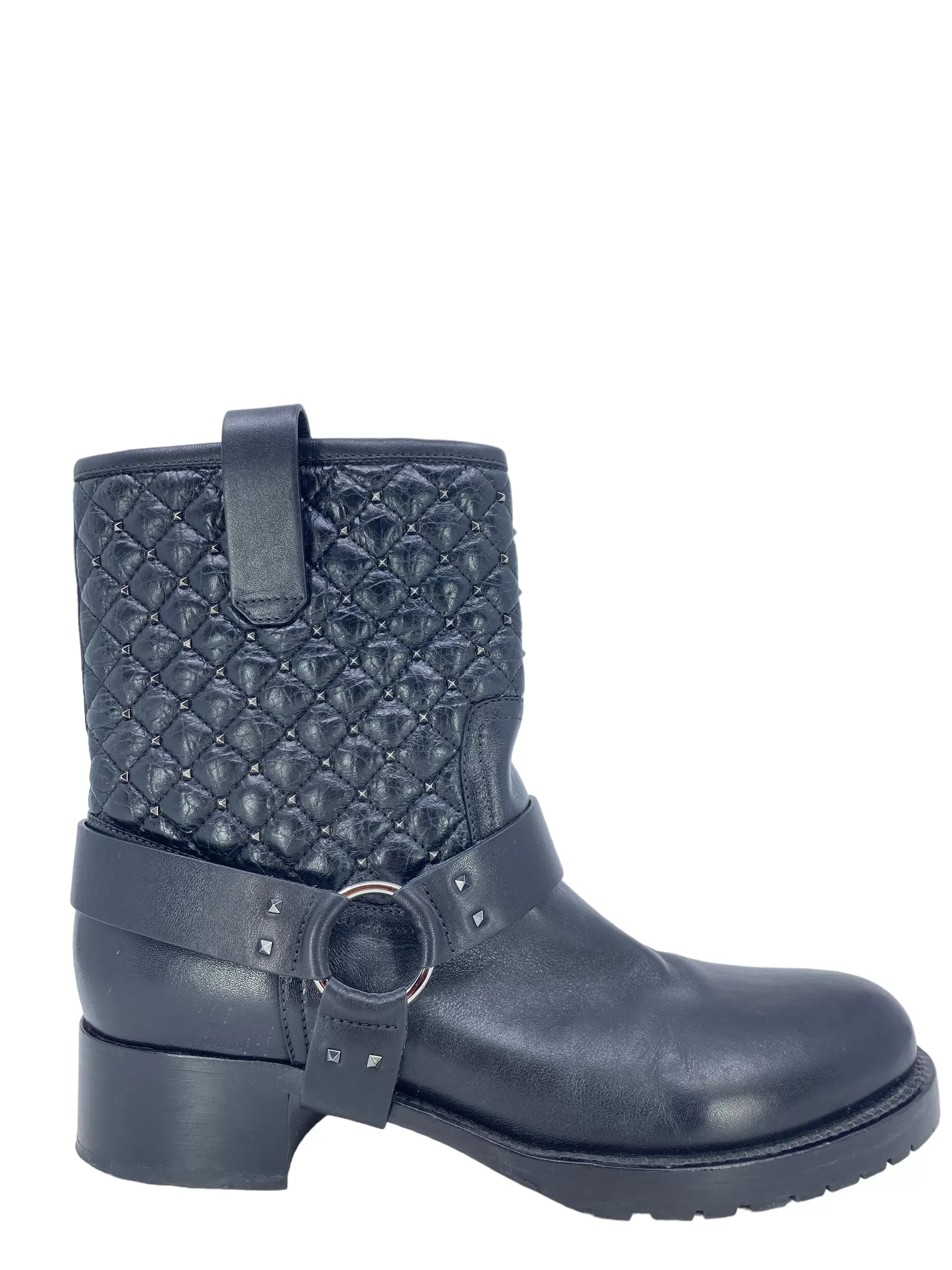 Valentino Black Quilted Leather Studded Boots size 9