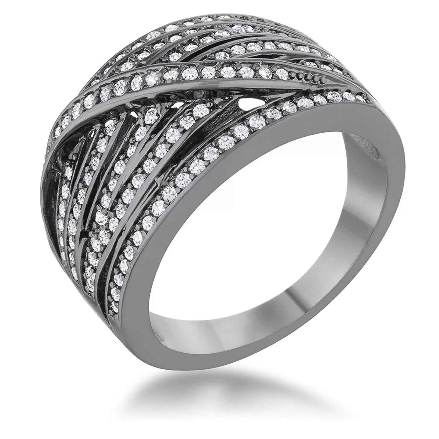 WildKlass 0.75ct CZ Hematite Wide Statement Ring