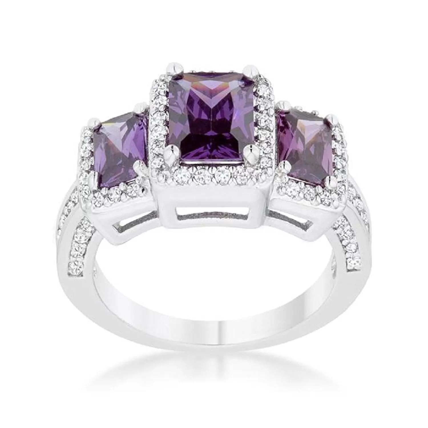 WildKlass 2.3ct Amethyst CZ Rhodium Plated Classic Trio Ring