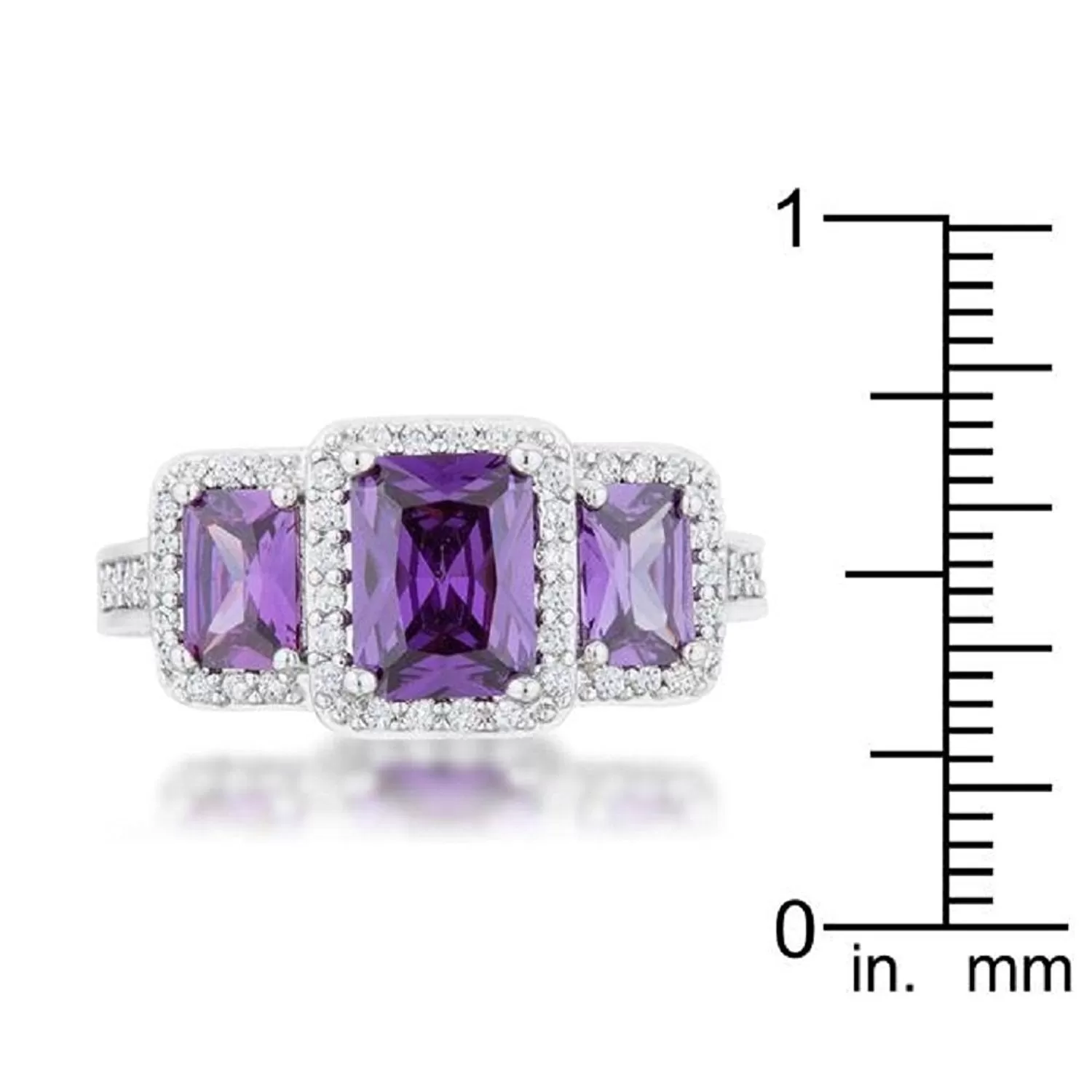 WildKlass 2.3ct Amethyst CZ Rhodium Plated Classic Trio Ring