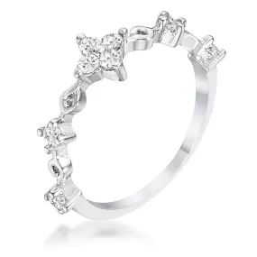 WildKlass .24Ct Rhodium Plated Clear CZ Mini Floral Half Eternity Stackable Band