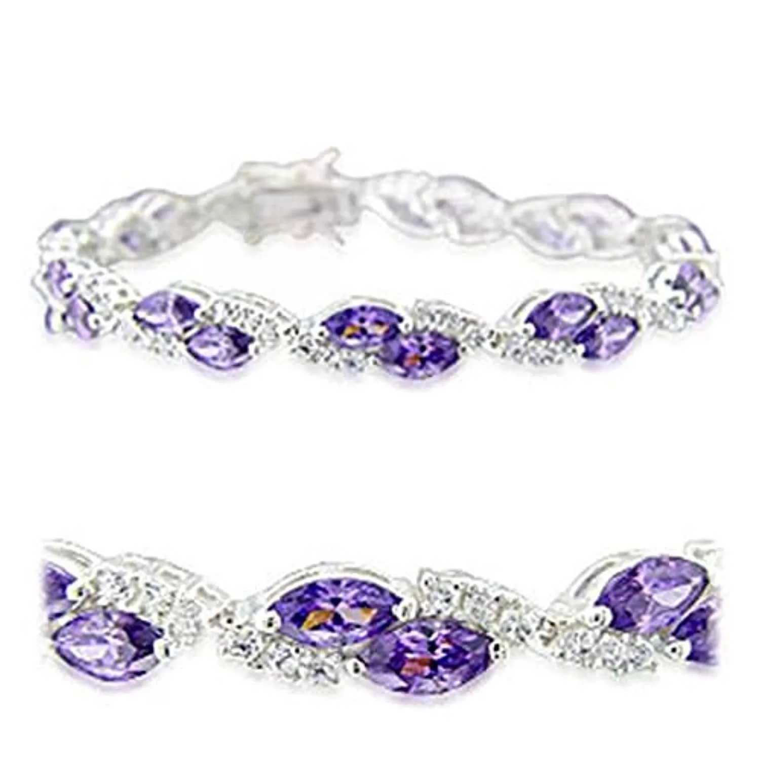 WildKlass 925 Sterling Silver Bracelet High-Polished Women AAA Grade CZ Amethyst