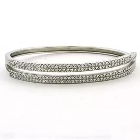 WildKlass 925 Sterling Silver Clear Stone Bangle Rhodium Women AAA Grade CZ Clear