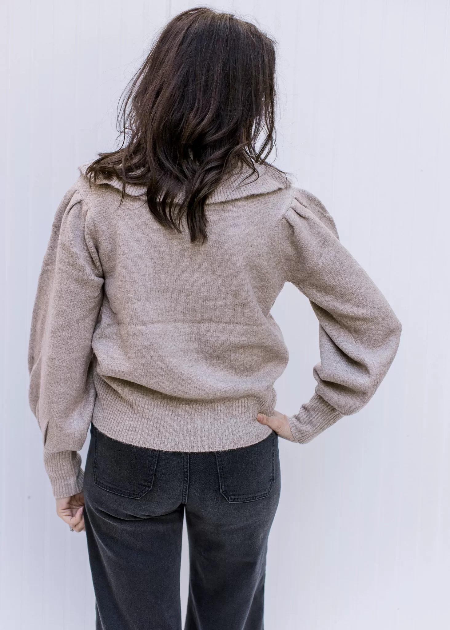 X Collar Me Taupe Sweater